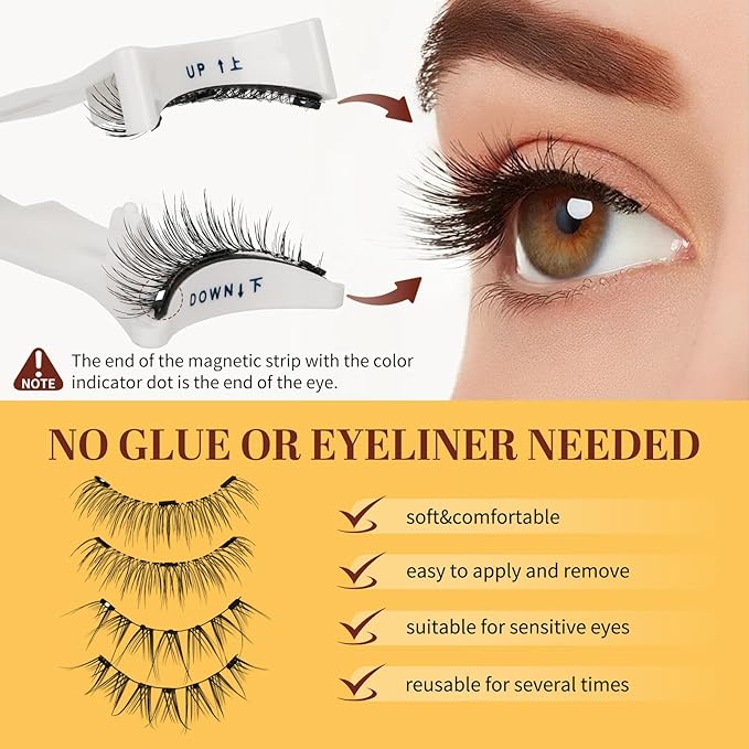 QUEWEL Reusable Magnetic Eyelashes 2 Pair Magnetic Eyelashes with Applicator No Glue Needed Eyelashes Natural Look Lash Clusters Kit Easy to Wear and Remove(B+D06)