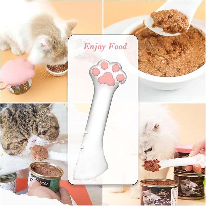 Sheldamy Silicone Pet Food Spoon, Cat Food Can Opener Paw, Wet or Dry Food Short Spoon for Cat Dog With Mini Spatula