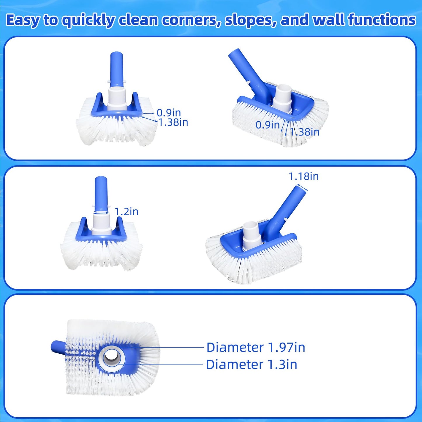 Pool Brush Head with Pool Vacuum Head for Inground & Above Ground Pools, Round Heavy Duty Scrubber Pool Broom Cleaning Nylon Brush with 1/4" or 1/2" Swivel Hose Connection, No Pole