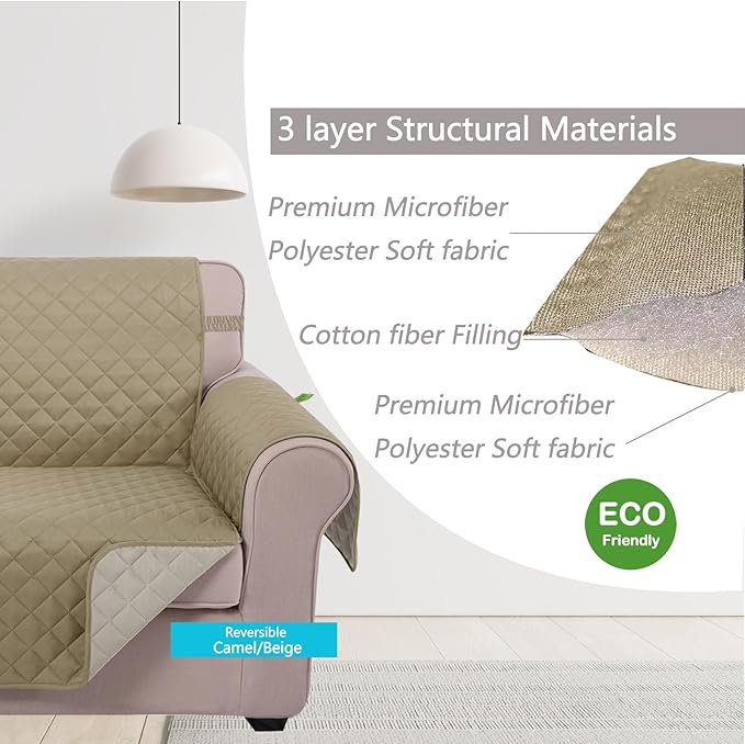 U-NICE HOME 4 Seater Sofa Cover 91 Inch Large Couch Covers for 4 Cushion Couch with Elastic Straps Water Resistant Furniture Protector Cover for Pets Cat (Sofa XX-Large, Light Camel/Beige)