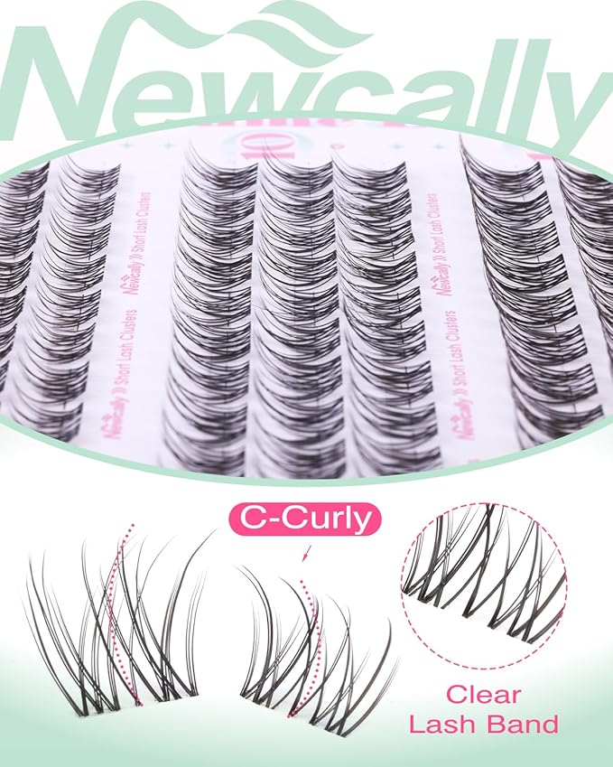Natural Lash Clusters Kit 8-10-12MM Short Eyelash Clusters Kit Clear Lash Band Cluster Eyelash Extensions C-Curly DIY Lash Extension Kit by Newcally