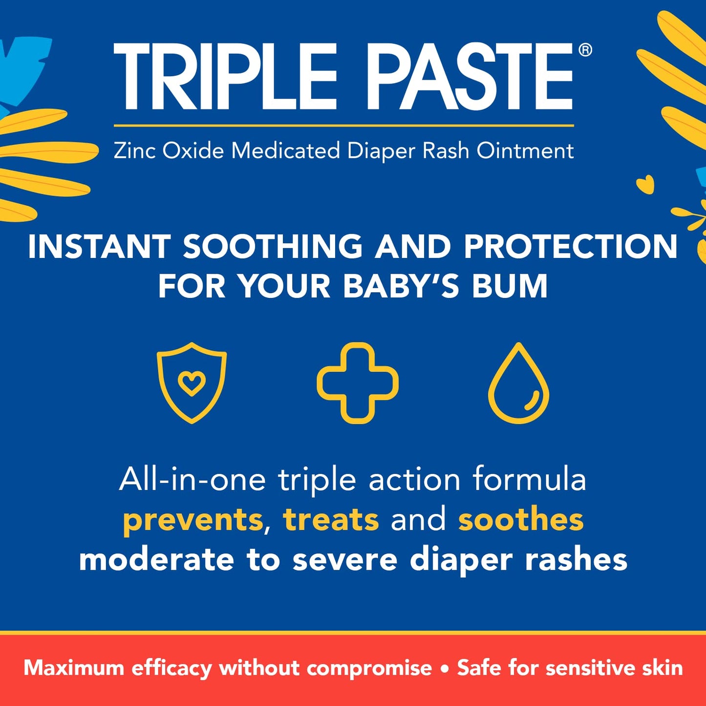 Triple Paste 3X Max Diaper Rash Ointment for Baby, Maximum Strength with 40% Zinc Oxide Ointment for Serious Diaper Rash, 6 oz Tube