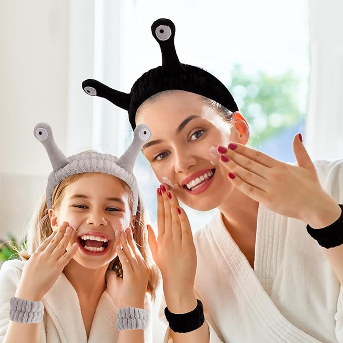 SuPoo 9 Pcs Skincare Headbands Set - Snail Spa Headband, Alien Headband, Face Wash Wristbands, Cute Makeup Hair Band for Washing Face and Shower