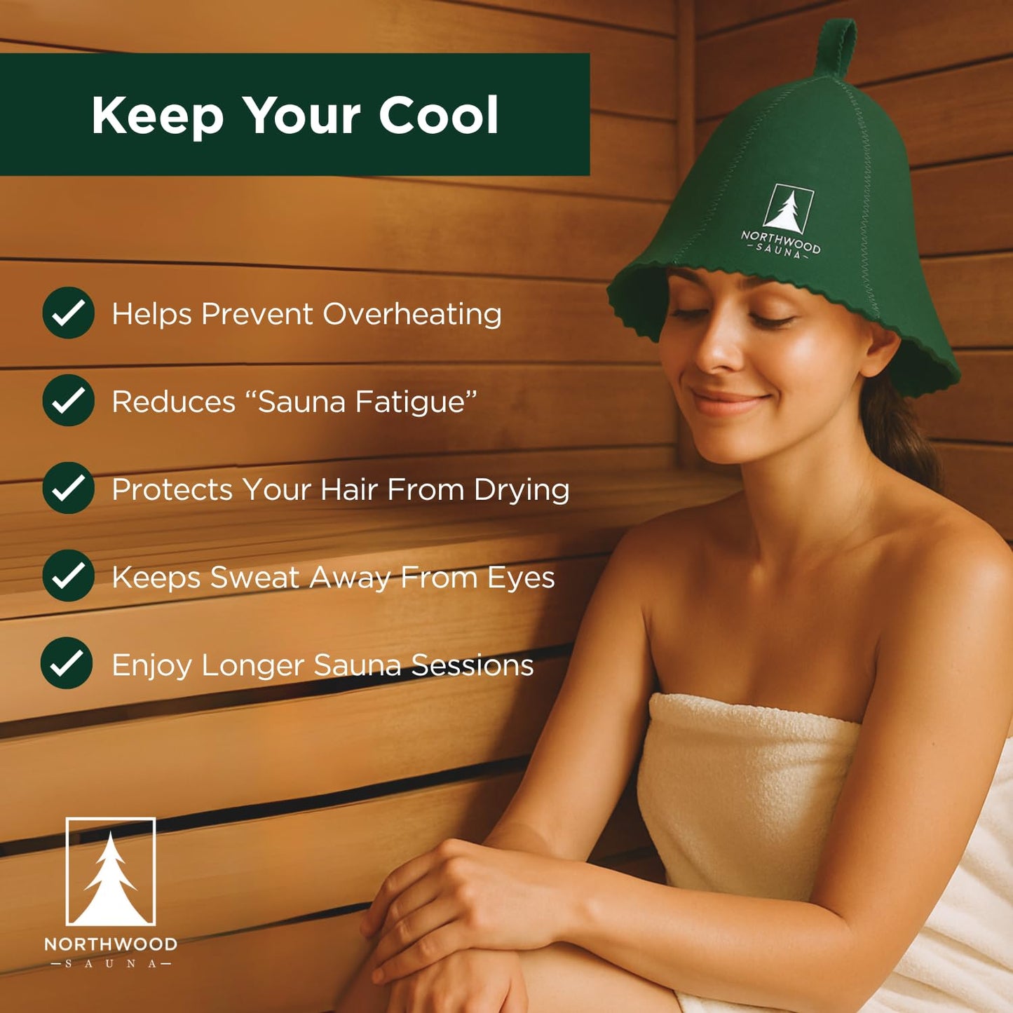 Northwood Sauna - Sauna Hat - 100% Wool Felt - Banya Hair Cap for Men & Women - One-Size-Fits-All - Spruce Green