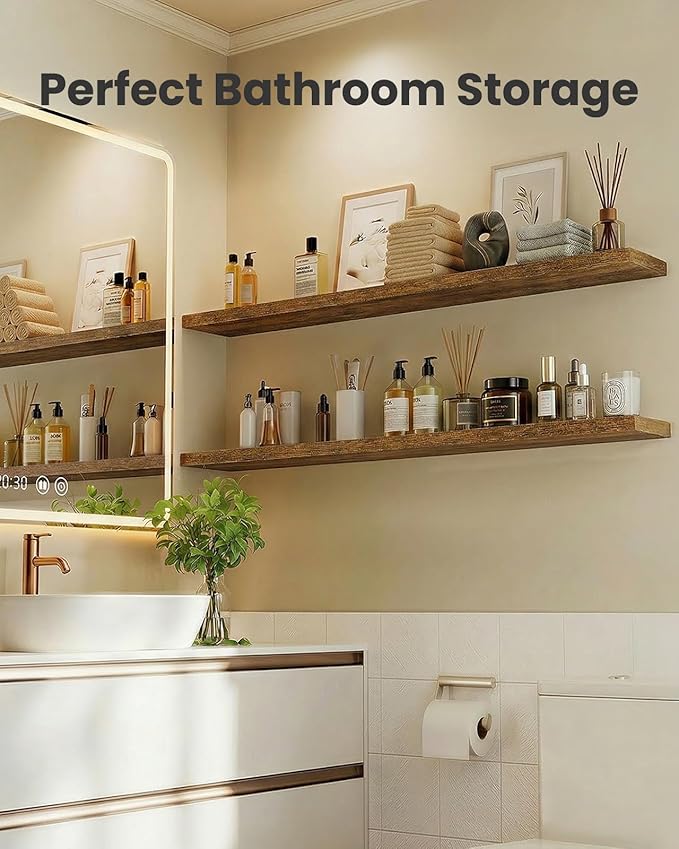 AMADA HOMEFURNISHING 47.2" L Floating Shelves, Wall Shelves Set of 3 for Bathroom/Living Room/Bedroom/Kitchen, Floating Shelves for Wall Decor with Invisible Brackets - AMFS55V