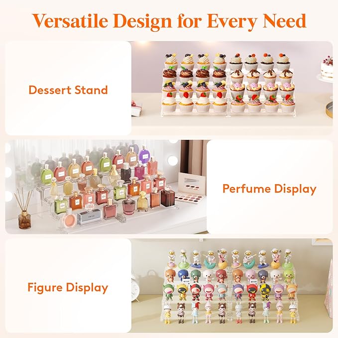 Lifewit Cupcake Stand, Perfume Cologne Organizer, Tool-Free Assembly, Display Riser, Spice Rack, Figurine Holder, Makeup Storage, Room Decor, Party Decorations, Clear, 12″ 4 Tier, 1 Pcs