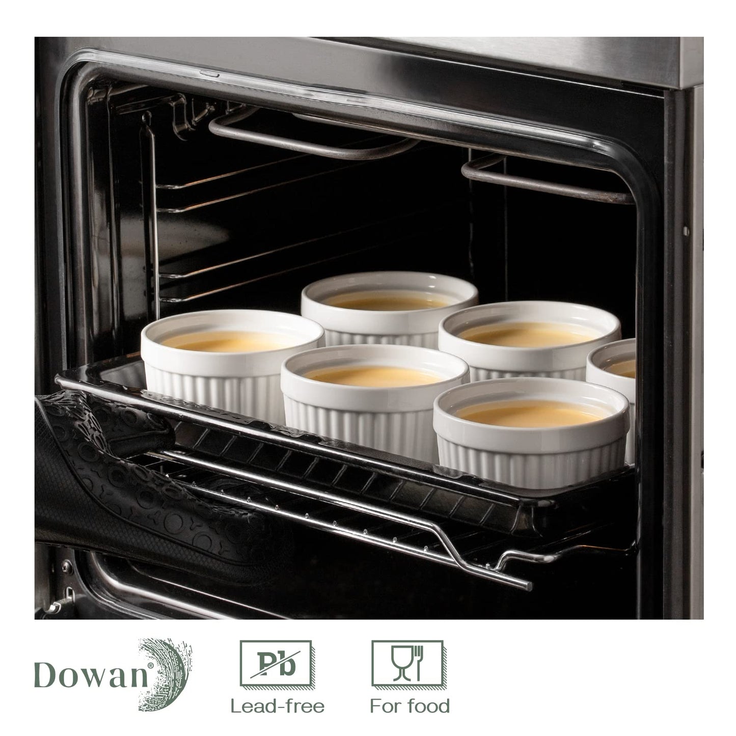 DOWAN Ramekins 12 oz Oven Safe, Creme Brulee Ramekin Souffle Dishes for Baking, Porcelain Samll Bowls for French Onion Soup, Dessert Custard Cups Sauce Dish, Set of 6, Soft White