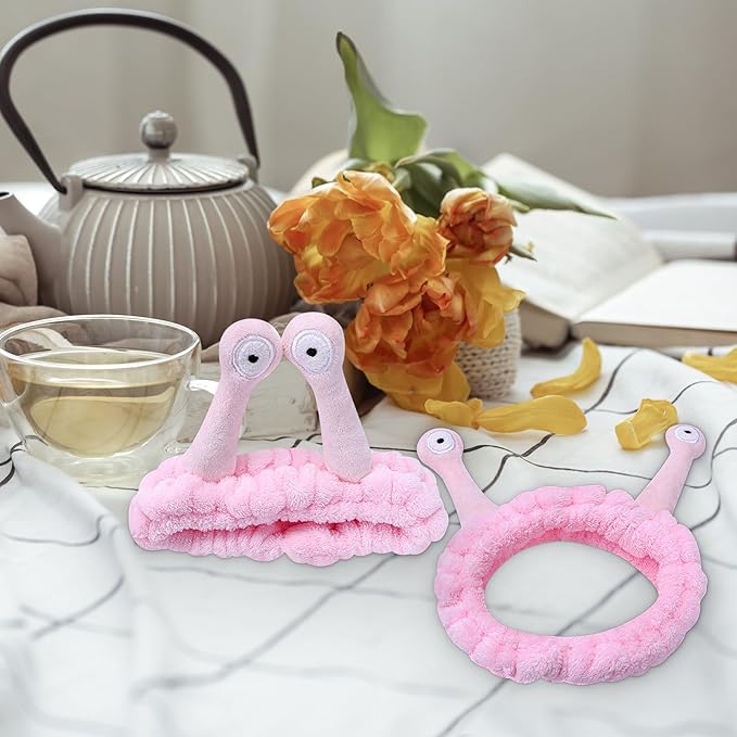 Jowmoy Cute Pink Snail Headband Frog Eye Elastic to Wash Face for Women Makeup Shower Spa.