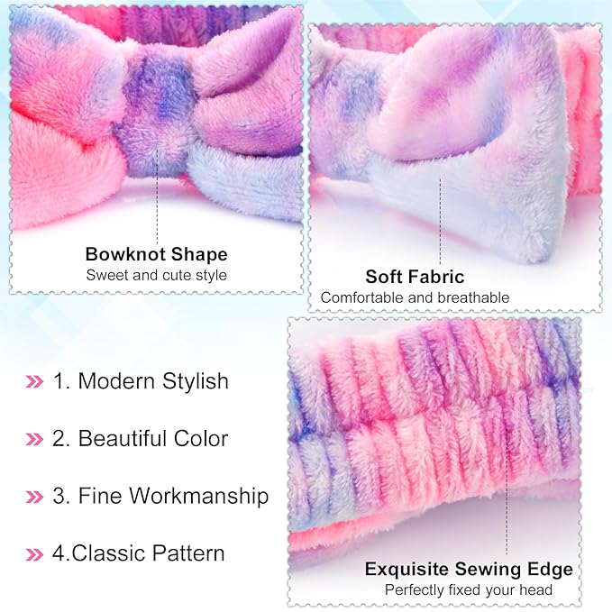 6PCS Spa Headband and Wristband Set for Face Washing, Soft Microfiber Skincare Hairband with Bow, Soft Absorbent Wrist Towels for Women Girls, For Makeup, Facial, Shower, Yoga