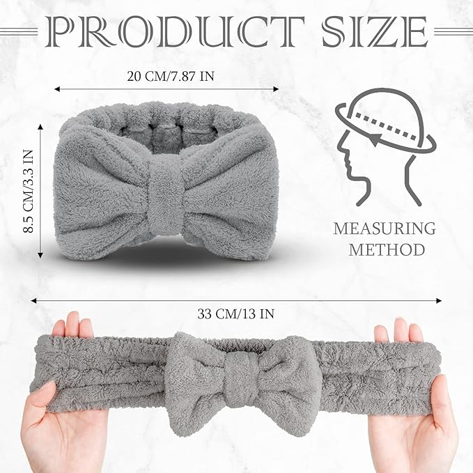 3 Pieces Towel Headbands for Women Makeup Headband for Washing Face Makeup Spa Headband, Microfiber Bowtie Shower Headband for Women (Light Gray)