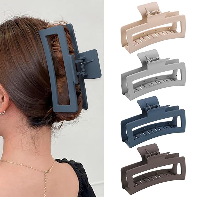 5 Inch Extra Large Claw Clips for Thick and Long Hair, 4 Pack XL Jumbo Matte Rectangle Hair Clips, Oversized Non-Slip Strong Hold Jaw Clips for Women, Big Hair Accessories in Dark Neutral Colors