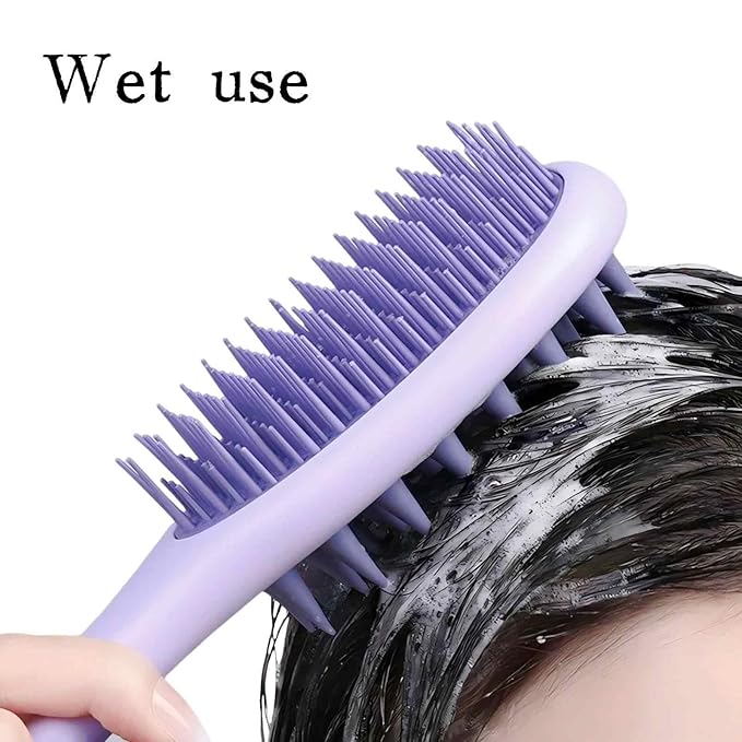 Long Handle Hair Silicone Scalp Massage Brush, 2-in-1 Double-Sided Hair Comb Shampoo Brush