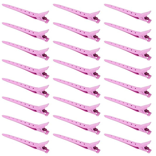 24 Packs Duck Bill Clips, Bantoye 2.75 Inches Rustproof Metal Alligator Curl Clips with Holes for Hair Styling, Hair Coloring, Pink