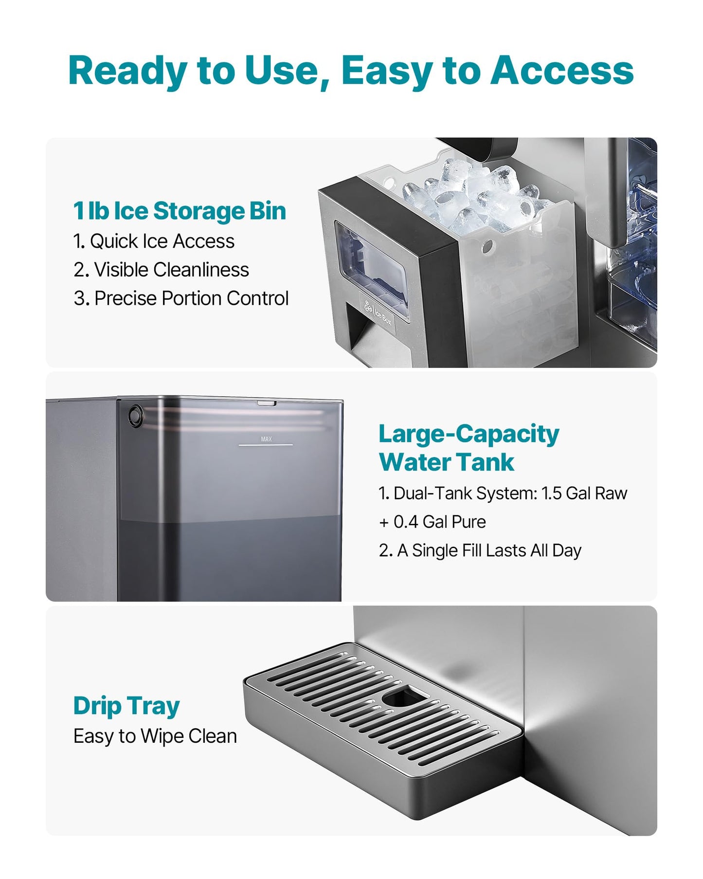 VEVOR Water Dispenser with Ice Maker, 3-in-1 Countertop Water Dispenser, 35 LBS/24H, 12 Cubes/7 Min Fast Ice Making with 4 LBS Storage, Bullet/Crushed ICES & Cold-Water (100 LBS/24H)