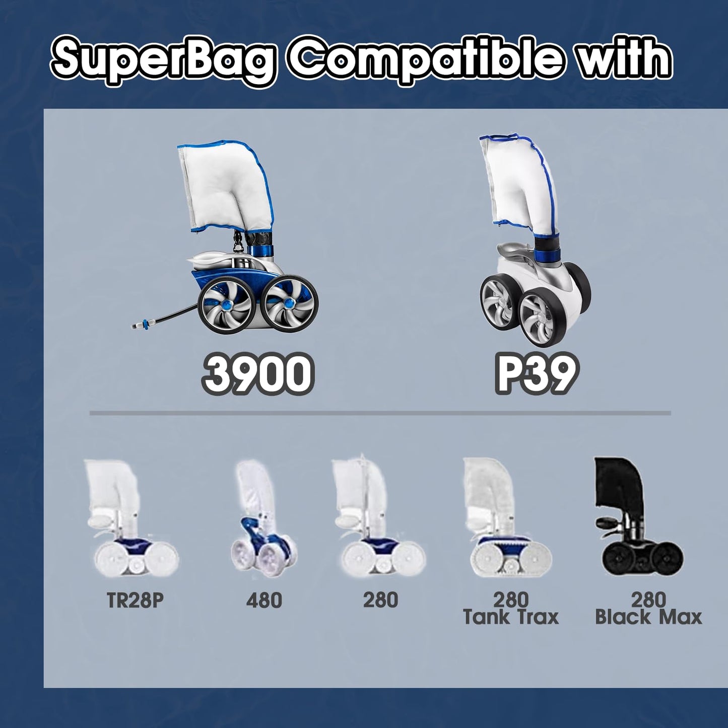 UCEDER 3900 Double Pool Cleaner Replacement Bag with Zipper Enclosure,Wide Hook & Loop Closure SuperBag Compatible with 3900 Sport/P39/39-310 (2)
