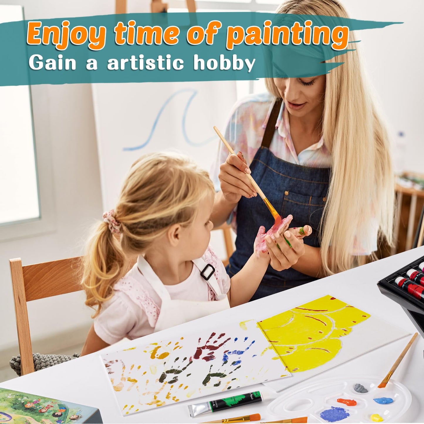koseibal Acrylic Paint Set for Kids, Art Painting Supplies Kit with 18 Paints, 5 Canvas Panels, 8 Brushes, Table Easel, Etc, Premium Paint Set for Students, Artists and Beginner