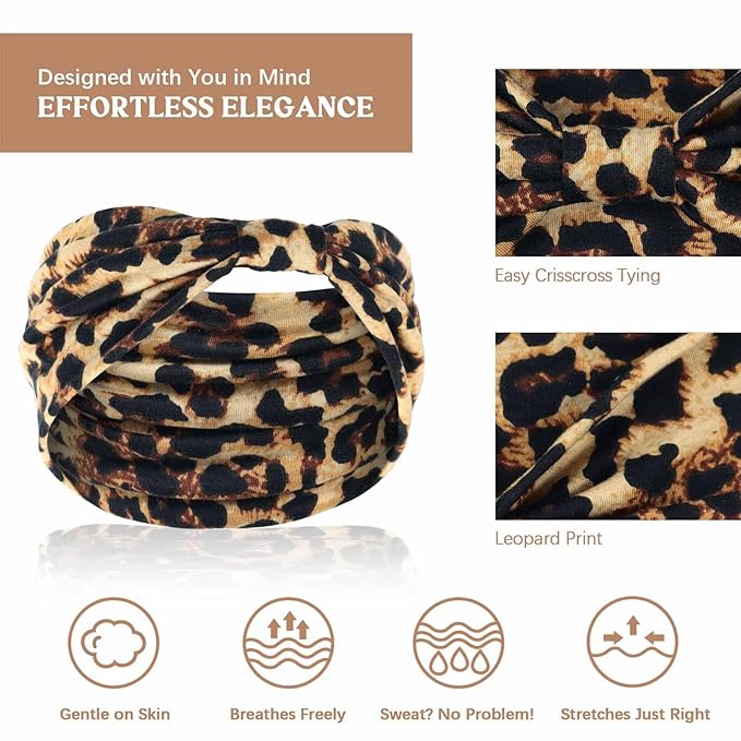 Awumbuk Wide Headbands for Women Knotted No Slip Head Bands Soft Turban Headband Hair Accessories Boho African Solid Color Head Wraps for Women Yoga Workout Pack of 6