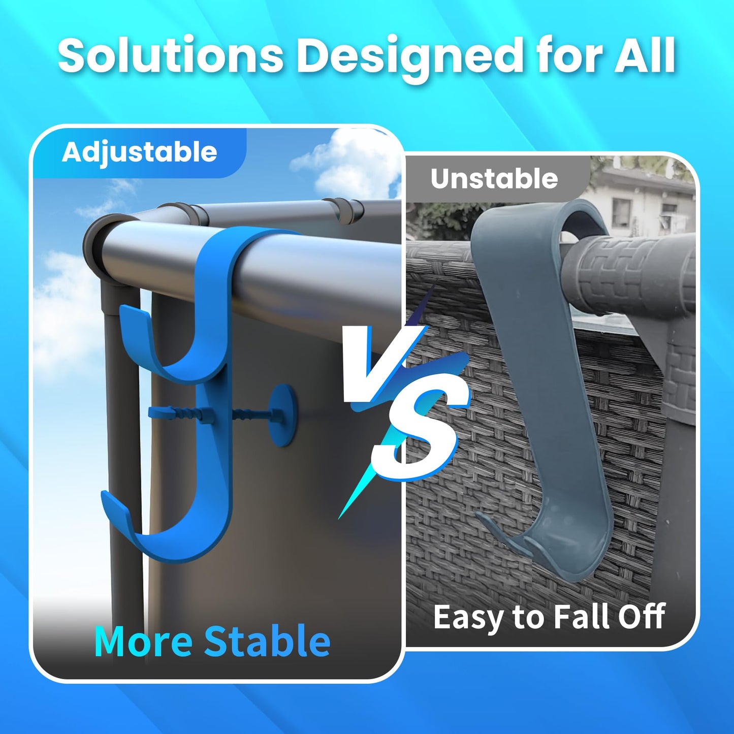 AquaJoyer Poolside Pool Leaf Skimmer Net Holder, Above Ground Pool Pole Hanger, Above Ground Pool Accessories,Adjustable Telescopic Pool Pole Hooks,Pool Brush Hanger Tool Pool Equipment [Patented]