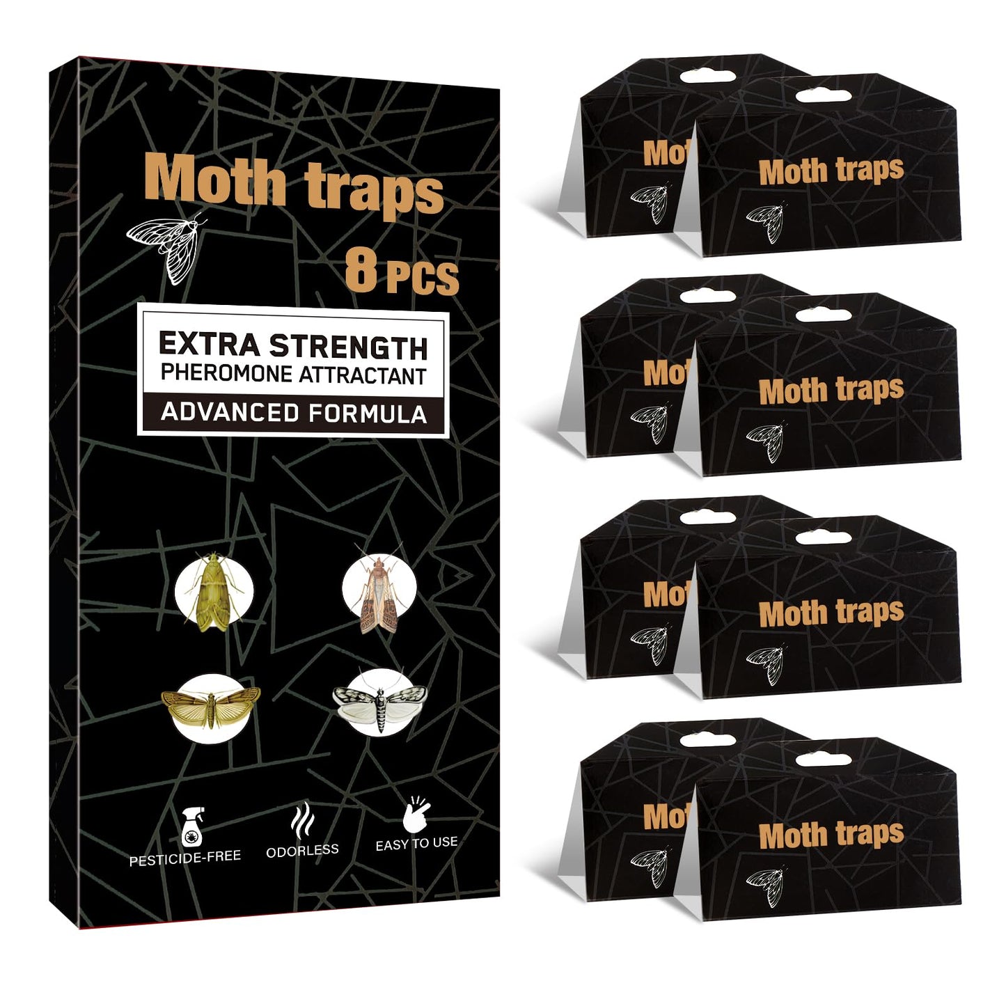 Upgraded Moth Traps, Double Potent Pantry & Clothes Traps with Pheromones Prime, No Toxic & Odorless Meal Moth Trap, Organic Sticky Moths Balls Repellent with Lure for Closet, Kitchens -8Pack