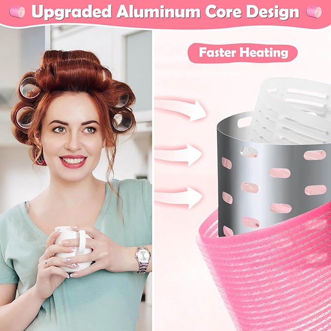 Thermal Jumbo Rollers Hair Curlers Set with Clips - 24 Large Self-Grip Rollers for Volume and Curls on Long, Medium, Short Hair (63mm, 48mm, 36mm)