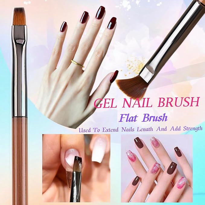 5Pcs Nail Art Liner Brushes, Liner Brush for Nails Gel, Thin Nail Art Brush, Sizes 7/9/11/15/25 mm, 3Pcs Nail Art Clean Up Brushes for Nail Design Painting DIY and Clean Polish Mistake On The Cuticles