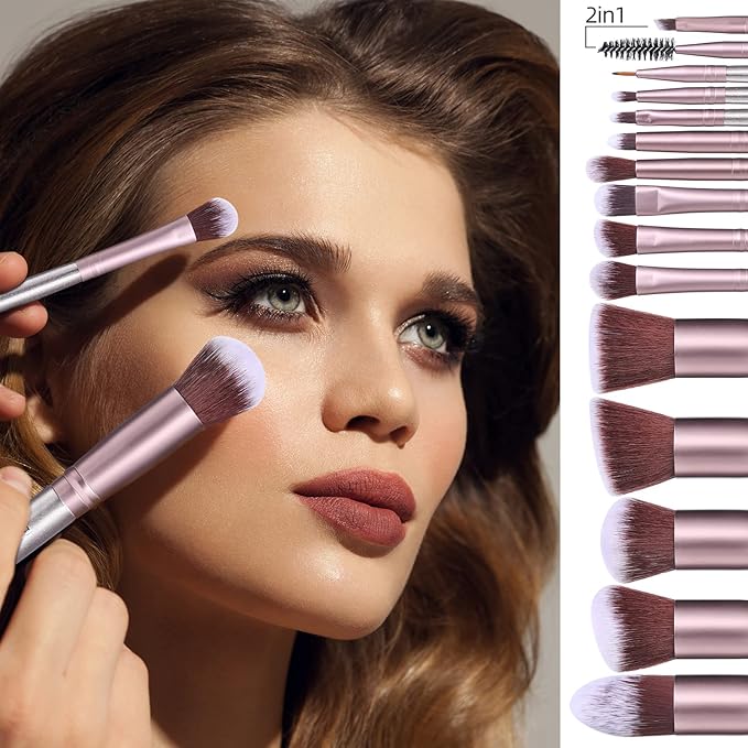 BS-MALL Makeup Brushes Premium Synthetic Foundation Powder Concealers Eye Shadows Makeup 14 Pcs Brush SetÃ¯Â¼ÂSilver Purple with case