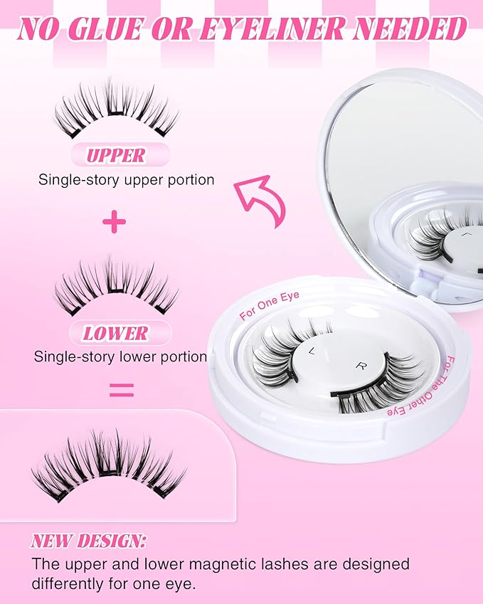 EMEDA Magnetic Eyelashes Natural Look No Glue Reusable Magnetic Lashes with Applicator, Faux Mink Lashes Lightweight & Comfortable for Women Sensitive Eyes Daily Makeup with Mirror Case (20)