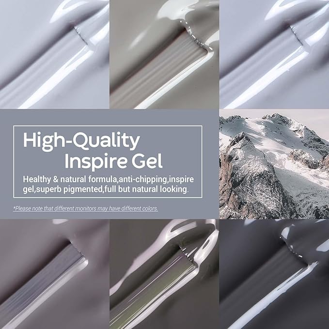modelones Grey Gel Nail Polish Set 6 Colors, Winter Gray Tone Dark Cloud Stone Seal Iron Fossil Shades Collection Soak Off LED Nail Art Gel Kit Soak Off Manicure Salon DIY Home Gift