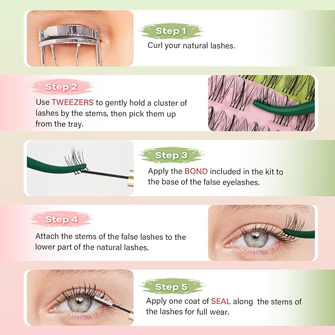 KEYYOU Naiad Lash Clusters Fairy Eyelash Extension C Curl 144Pcs Eyelash Extension Wispy Natural Invisible Band Lash with Waterproof DIY Lash Extension at Home(Naiad-C-8-16MIX)