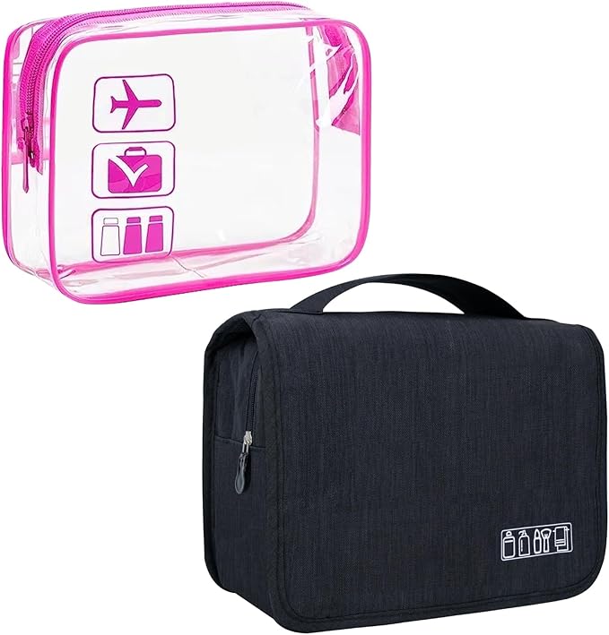 Large Capacity Toiletry Bag Travel Bag with Hanging Hook for Men and Women Waterproof Travel Cosmetic Bag Bathroom Bag,with TSA Approved Zippers Clear Travel Makeup Bag Carry-on
