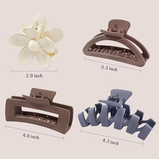 8PCS Hair Clips for Women, Flower Claw Clips for Thick Hair, Non-Slip Hair Accessories with Multi-Styles, Neutral Colors Hair Claw Clips and Variety Pack, Ideal for Girls