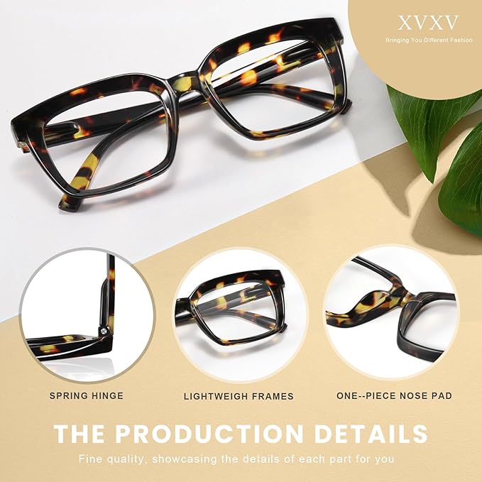 XVXV Reading Glasses for Women Men - Blue Light Blocking Readers Oversize Square Anti Glare with Spring Hinge