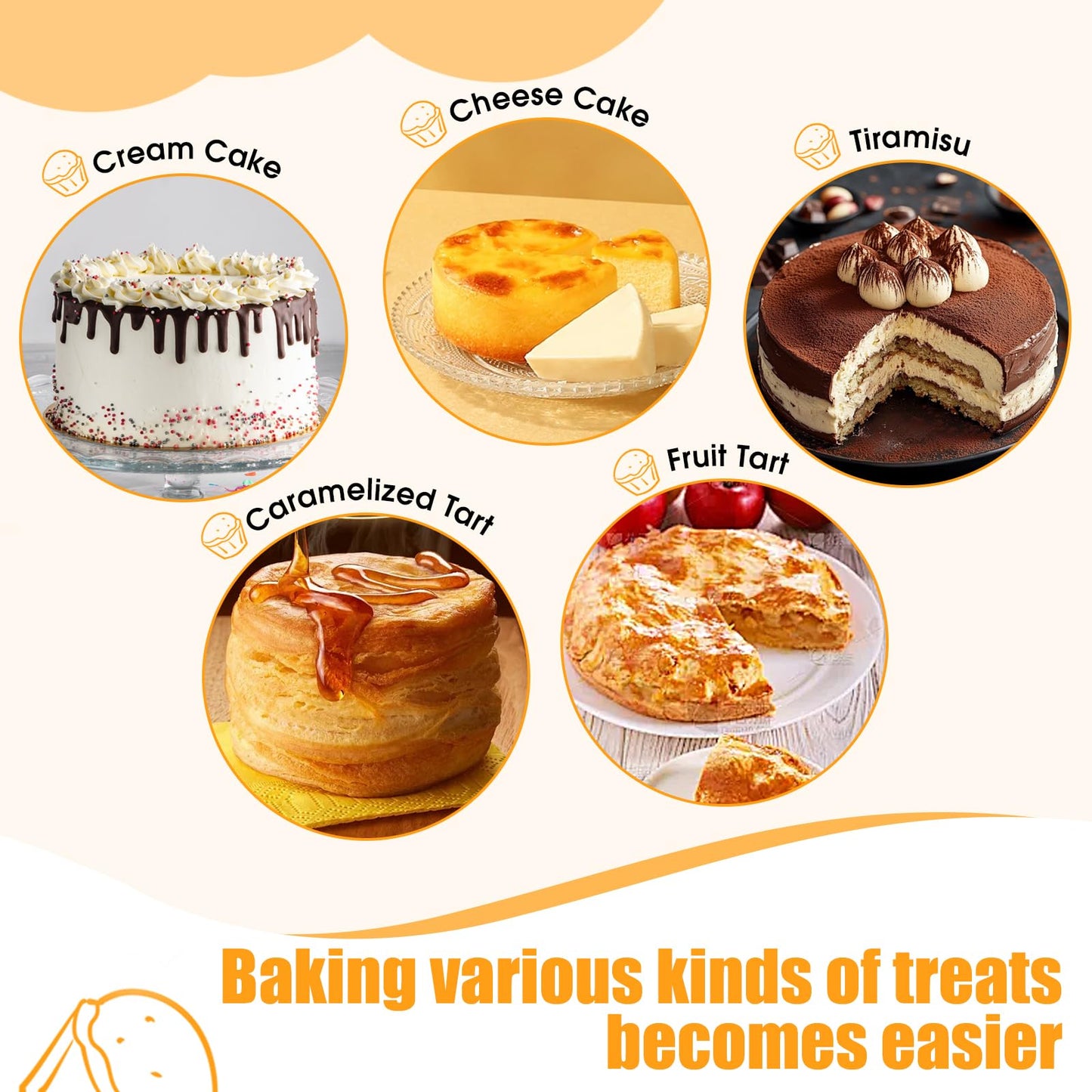 tutikuki 8" Round Cake Pan, 3PCS Nonstick Cake Pans with 100 PCS Parchment Paper, Carbon Steel Cake Baking Pans with Handle, Dishwasher Safe