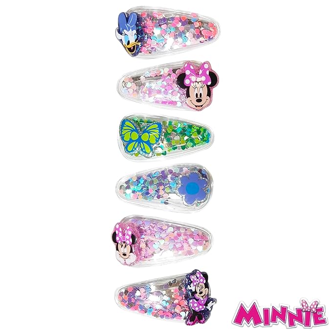 LUV HER Disney Licensed Hair Accessories For Girls, 6pc Magical Confetti Cute Hair Clips with Favorite Disney Character Charms, Minnie and Daisy, Ages 3+