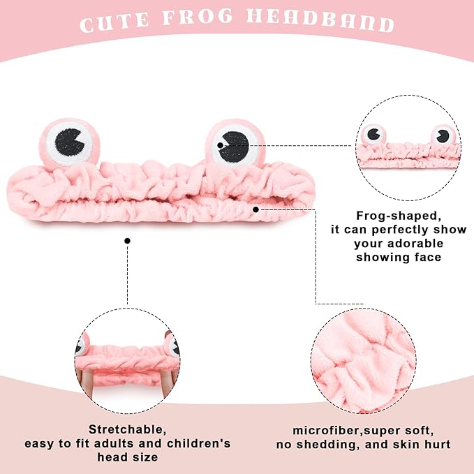 Jowmoy Pink Frog Eye Elastic Headband - Versatile for Spa, Skincare, Makeup, Face Wash, Fun Gift for Women (1 Pack)