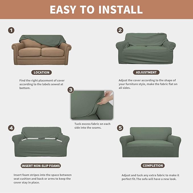 Easy-Going 100% Waterproof Couch Cover, Dual Waterproof Sofa Cover, Stretch Jacquard Sofa Slipcover, Leakproof Furniture Protector for Kids, Pets, Dog and Cat (Sofa, Grayish Green)