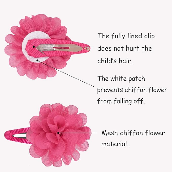DeD 24PCS 2.7" Chiffon Flower Hair Bows Clips Flower Tiny Hair Clips Fine Hair for Girls Infants Toddlers Set of 12 Pairs