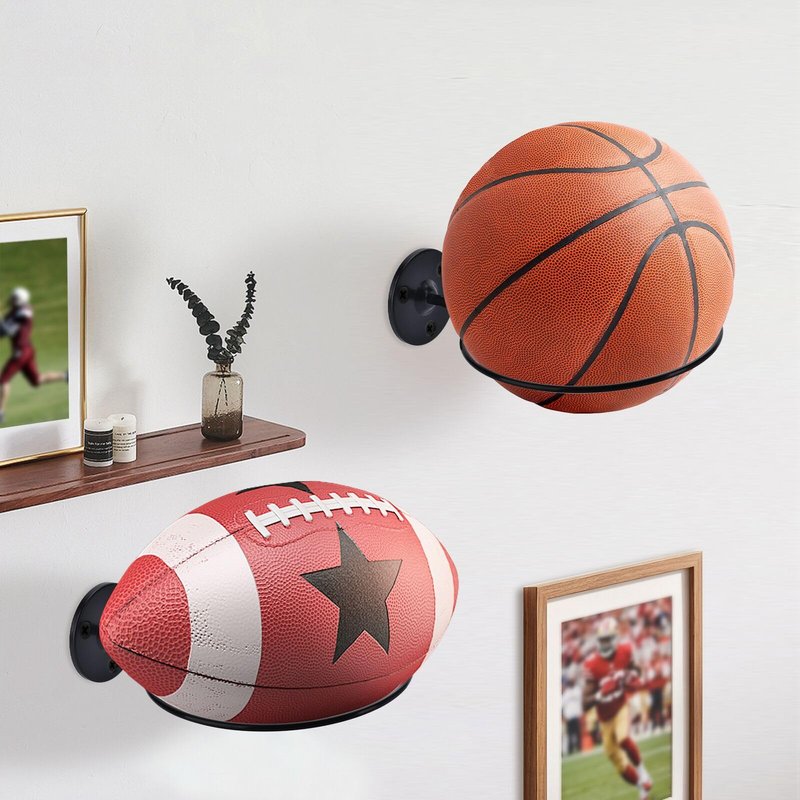 Lauvee Basketball Holder Wall Mount, 7 inch Diameter Metal Ball Holder, Ball Storage for Basketball, Football, Volleyball, Soccer, Ball Rack Display for Sports Accessories Organizer (Roll, 2 Pack)