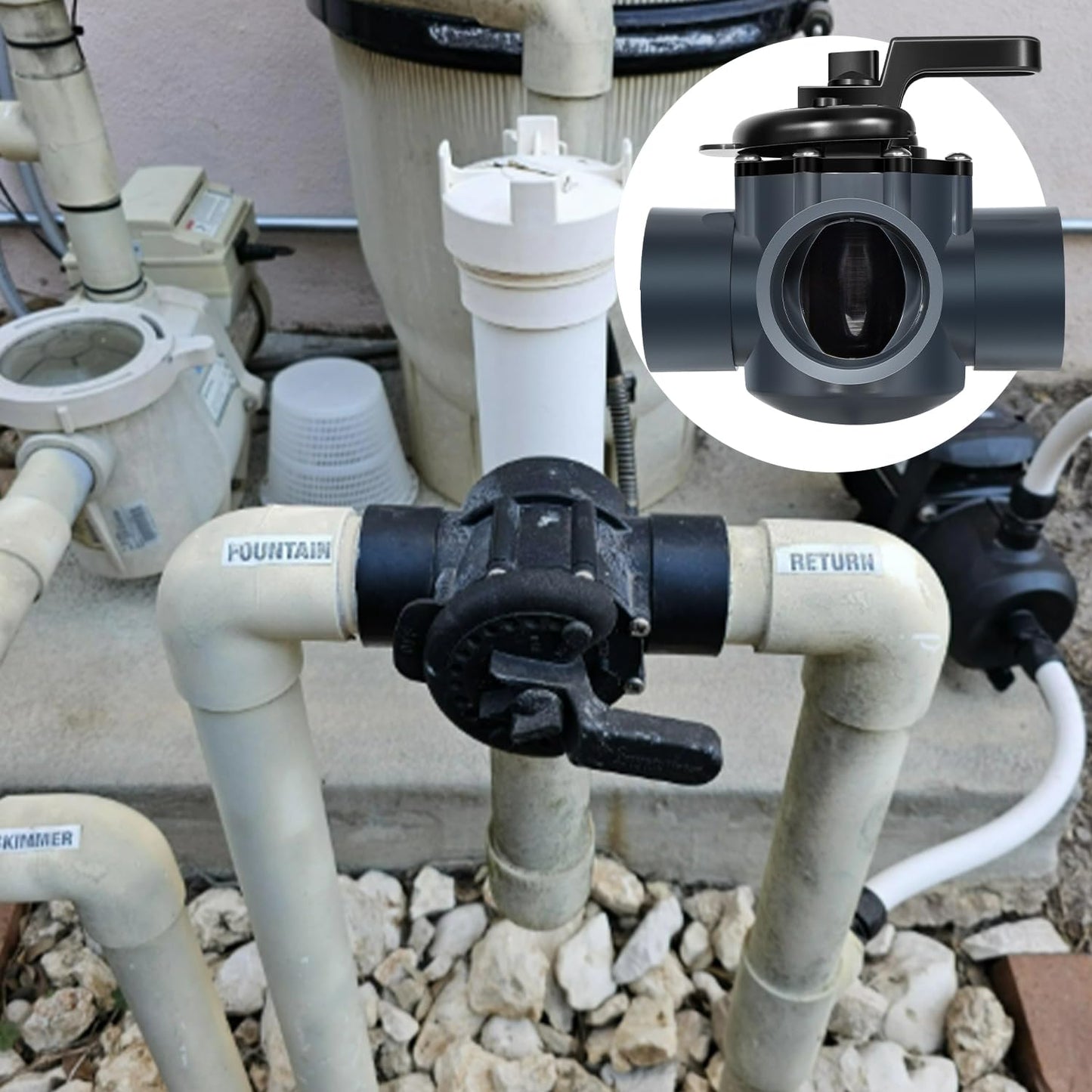 Ussuray 3 Way Pool Valve 2 Inch, Positive Non-Lube Diverter Valve Replacement for 263028 Valve, Used for Pools and Spas, Works with Heaters, Chemical Dispensers, and Salt Generators