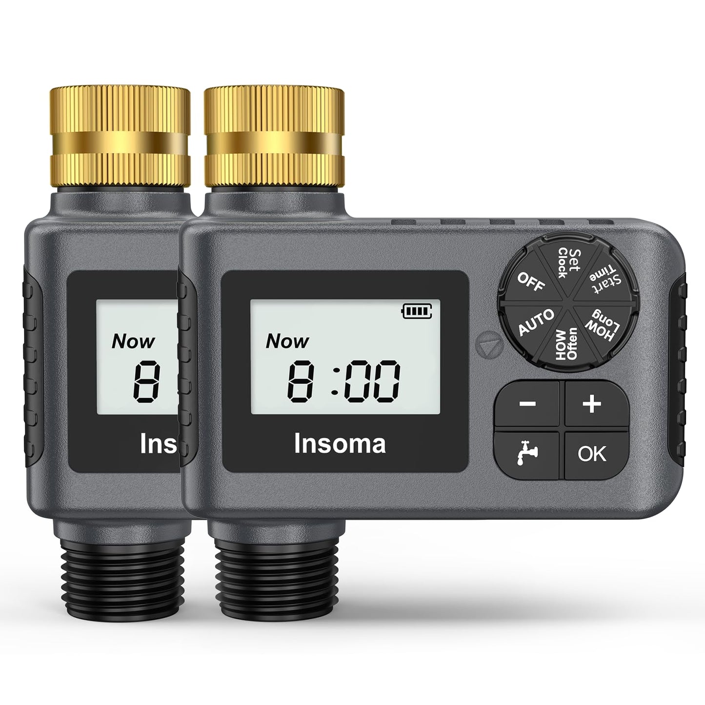 2 PCS Water Timer with Brass Inlet, Water Sprinkler Timer with Rain Delay/Manual/Automatic Drip Irrigation and Lawn Watering System for Yard