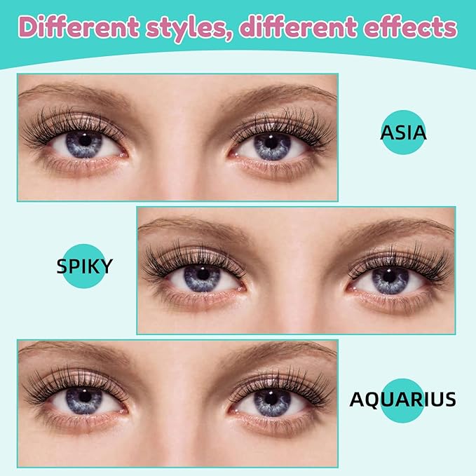 Wispy Lash Clusters Kit 144pcs Lashes Extension Kit 3 Styles Eyelash Clusters Individual Eyelash Extensions Kit Lash Bond And Seal,Remover,Lash Applicator Tool (ASA,C-Mix8-16mm Kit)