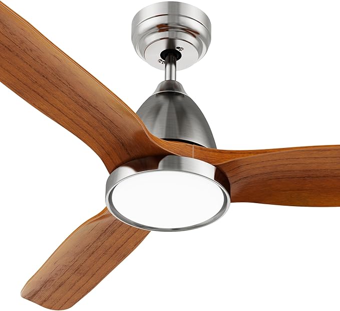 SMAAIR Walnut Solid 3- Blade Ceiling Fans with Lights, Dimmable LED Light, Reversible Motor Control on Remote & App Control 8 HrsTimer and 24 Hrs Schedule, Voice Device Connectable(52inch, Walnut)