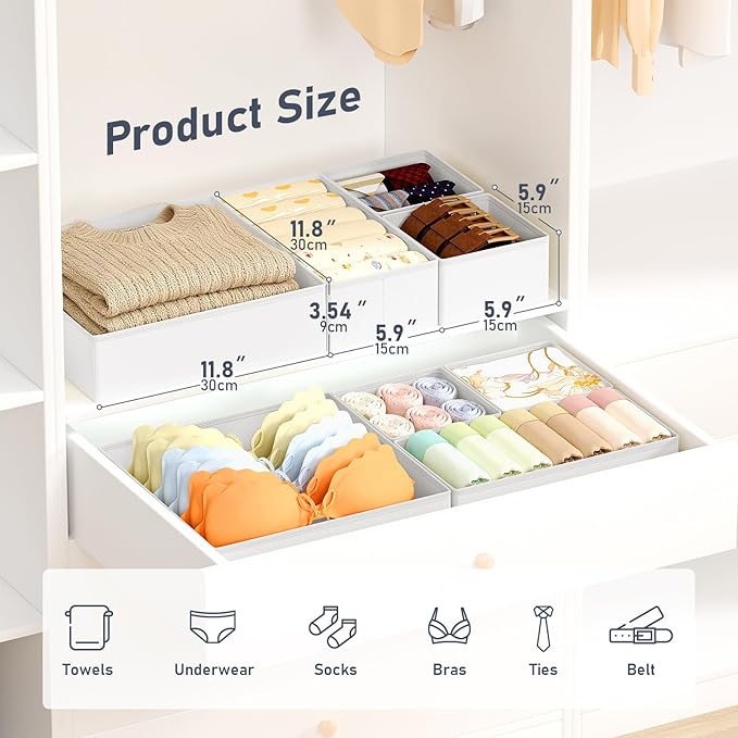 DIMJ Drawer Organizer Clothes, 26Pack Dresser Organizer, Foldable Closet Organizers and Storage, Fabric Dresser Bins, Drawer Dividers for Nursery, Baby Clothes, Underwears, Sock,White