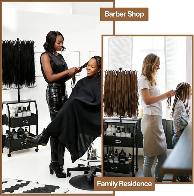 XINTUO Portable Braiding Hair Rack with Wheels & Storage Drawers,280 Pegs Hair Extension Holder Hanger for Braiding Hair Separator Stand Display,Hair Rack with Stylist Hair braiding Tools(Black)