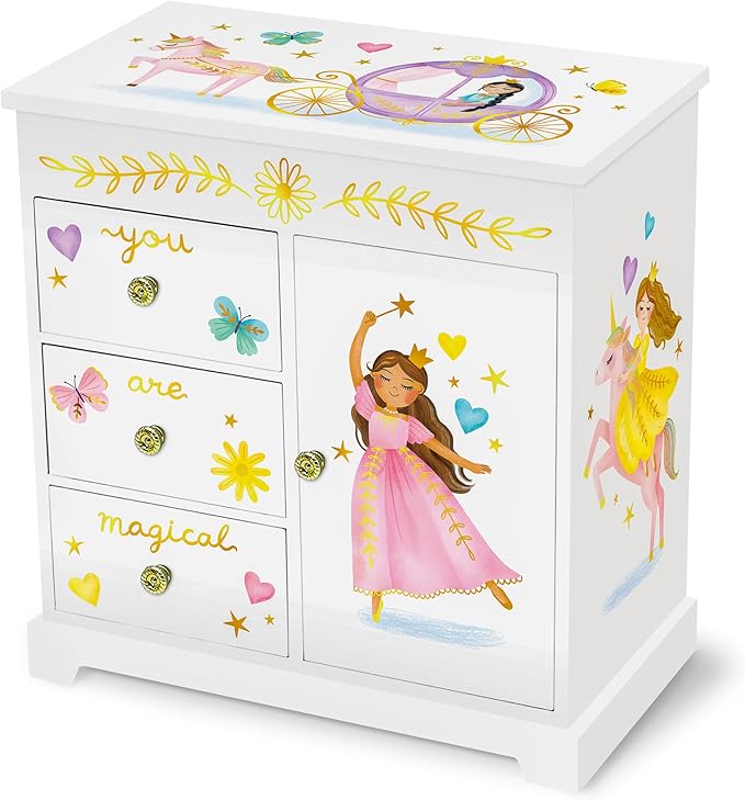 Giggle & Honey® Princess Musical Jewelry Box for Girls Kids Music Box with Drawers, Fairytale Gifts for Girls Birthday, Princess Jewelry Boxes for Ages 3-10