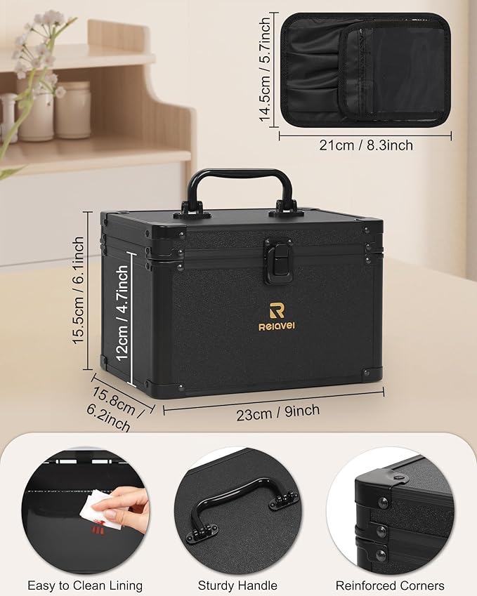 Relavel Travel Makeup Bag With LED Mirror, Makeup Bag With 3-Mode Light Up Mirror, Cosmetic Makeup Organizer Vanity Case for Women Beauty Accessories, Rechargeable Makeup Travel Storage - Black