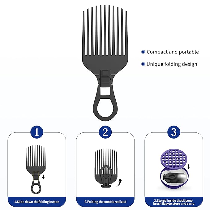 Silicone Curl Brush,Africa Comb,Magic Curly Hair Brush Twist Hair,Afro Pick,Men Women Boys Girls Wave Curler Tool,1 Set (Purple)