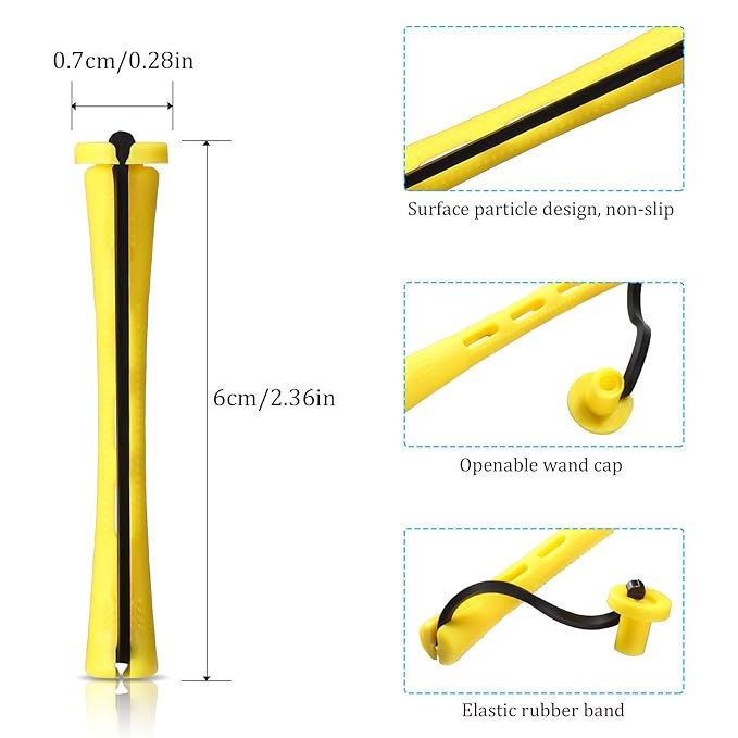 WILLBOND 60 Pcs Short Perm Rods Natural Hair Perm Rods with Elastic Rubber Band Non Slip Plastic Perming Cold Wave Kit for Women Hairdressing Styling Tool(0.28 Inch,Yellow)