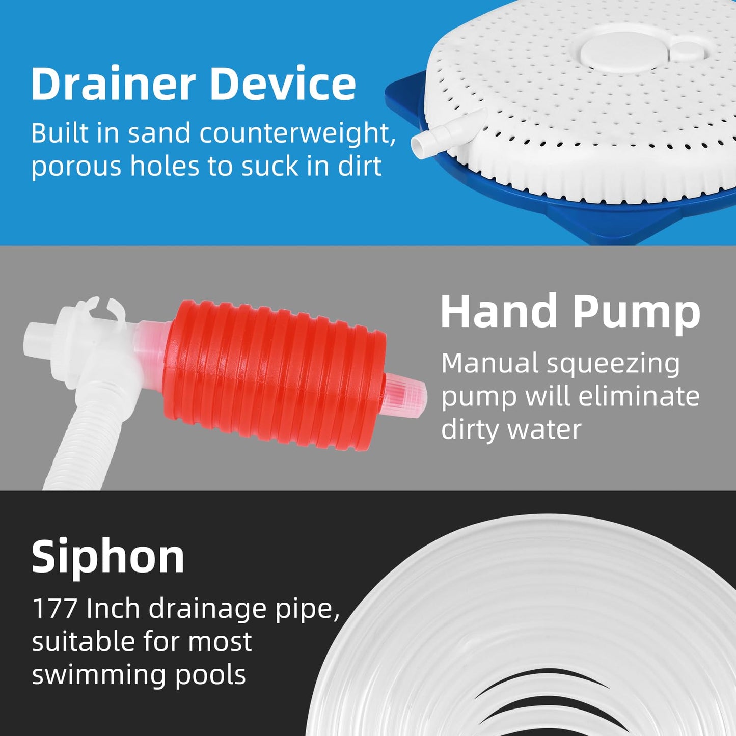 AQUAFLY Pool Cover Pump Siphon, Automatic Above Ground Pool Water Pump, White, Round, Plastic, Siphon Mechanism, Effortless Pool Drainage