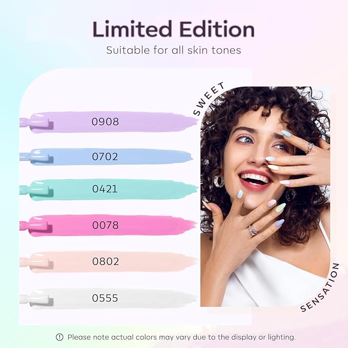 modelones Gel Nail Polish Set, 6 Colors 2026 Spring Summer Pastel Gel Polish Set with Nail Art Liner Brush Soft Pink White Light Purple Blue Green Nude Painting Nail Polish Kit Mothersday DIY Gift